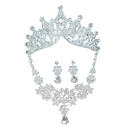WOONEKY Brautschmuck Teilig mit Halskette Ohrringen und Tiara für Hochzeit Funkelndes Diadem Schmuckset Damen Passend zu Brautkleid und Festlichen Anlässen von WOONEKY