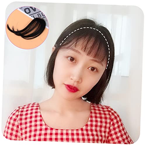 WOONEKY Clip In Haarschnitt Haarglanz Fransen Haarteil für und Mädchen Schwarze Luftfransen Haarverlängerung mit Verstellbaren Clips für Alltag Partys und Cosplay von WOONEKY