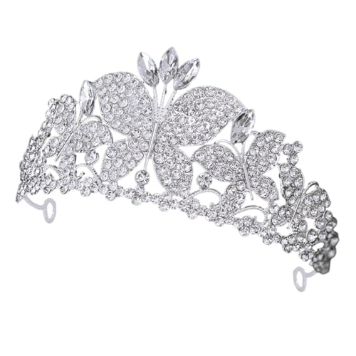 WOONEKY Damen Haarschmuck Tiara Krone mit Funkelnden Strasssteinen Verstellbar Komfortabel für Hochzeit Braut Party und Besondere Anlässe Silberne Schmetterlingskrone von WOONEKY