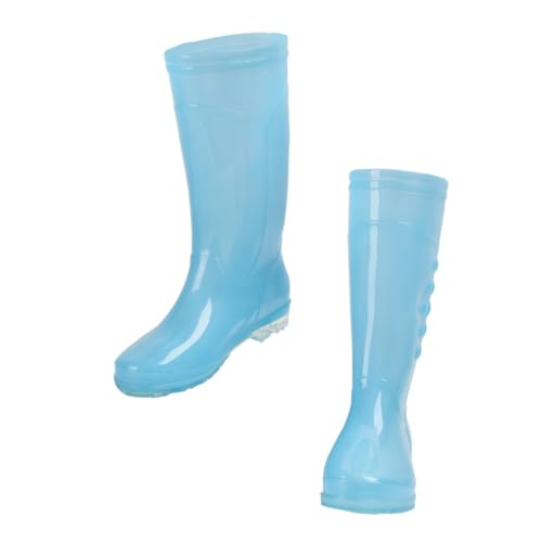 WOONEKY Damen Hohe Transparente Regenstiefel aus Wasserdichtem PVC Rutschfest und Verschleißfest Leicht und Tragbar für Outdoor Gartenarbeit und Nasse Bedingungen Farbverlaufsblau von WOONEKY