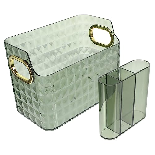WOONEKY Praktische Kosmetik Aufbewahrungsbox Mit Fächern Großzügiger Desktop Organizer Für Make-up Und Schreibwaren Aus Strapazierfähigem Pe-material Elegantem Mit Goldakzenten von WOONEKY