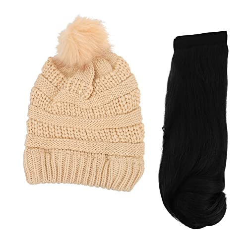 WOONEKY 1satz Abnehmbare Lange Lockige Perücke Mit Beanie-haube Für Frauen Vielseitige Haarverlängerung Für Partys Und Alltag Atmungsaktiv Und Bequem Inklusive Beiger Strickmütze Und von WOONEKY