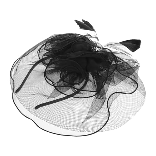 WOONEKY Eleganter Braut Fascinator mit Doppeltem Netzschleier Federschmuck Hut Stirnband für Hochzeit Teeparty Damen Haarschmuck Vielseitiges Festliches Accessoire Schwarzer Haarkamm von WOONEKY