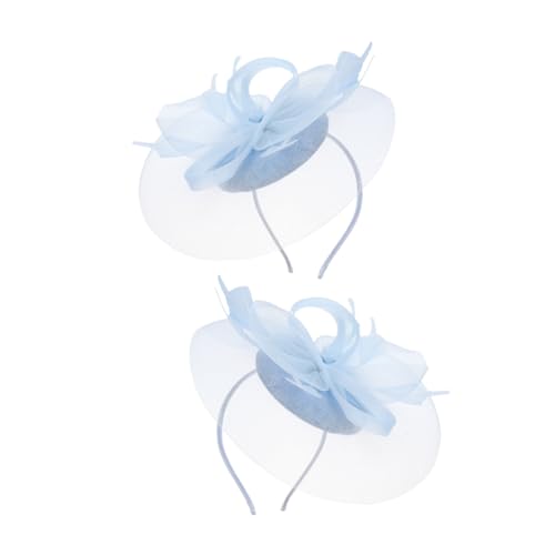WOONEKY Eleganter Fascinator Hut für Damen mit Schleier Hellblau Haaraccessoire für Hochzeiten Cocktail und Teepartys Passt zu Verschiedenen Frisuren Luxuriöses Design für Einen Look von WOONEKY