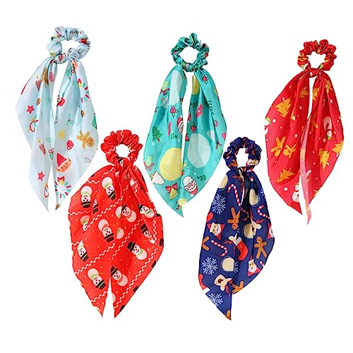 WOONEKY 5stücke Teiliges Weihnachts-haaraccessoires Mit Schneeflocken-muster Elastische Haargummis Mit Langen Bändern Festliche Frisuren Für Frauen Für Weihnachtsfeiern Und Besondere von WOONEKY