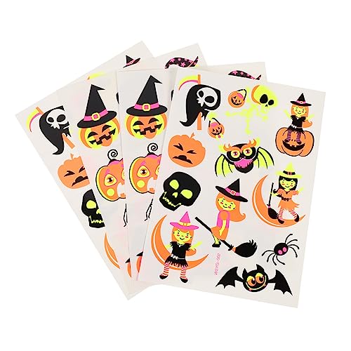 WOONEKY 4blätter Halloween Aufkleber Fluoreszierende Kürbis-gesichtssticker Für Junge Mädchen Temporäre Gesichtsbemalung Für Halloween-partys Leicht Anzubringen Entfernen Kreative von WOONEKY