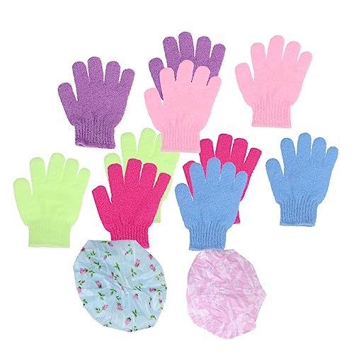 WOONEKY Fünf Finger Duschhandschuhe aus Nylon mit Spitzen Badekappen Hautschonend Strapazierfähig Vielseitig für Peeling und Massage Schützende Badekappe für Damen und Herren Verschiedene von WOONEKY