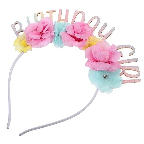 WOONEKY Geburtstagskrone Damen Kopfband mit Realistischem Blumen und Buchstaben Design Leichtes PU Leder Bequemes Stirnband für Geburtstagsfeier Dekoration und Festliche Anlässe von WOONEKY