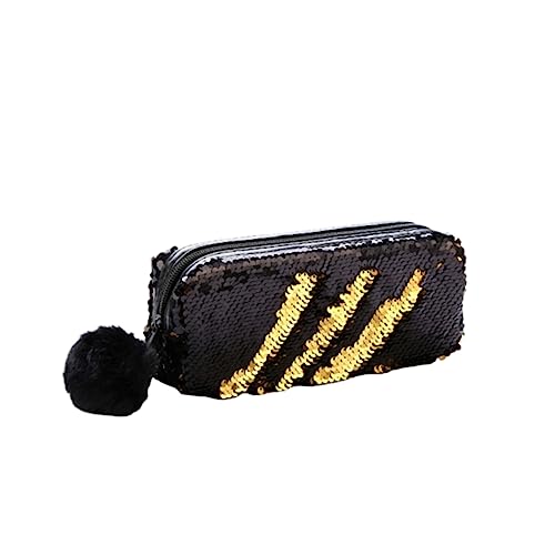 WOONEKY Glitzernde Kosmetiktasche mit Pompon und Pailletten Multifunktionale Make Up und Stifttasche Wasserabweisende Federtasche für Damen und Schminktasche mit Reißverschluss Schwarz WOONEKY Glitzernde Kosmetiktasche mit Pompon und Pailletten Multifunktionale Make Up und Stifttasche Wasserabweisende Federtasche für Damen und Schminktasche mit Reißverschluss Schwarz von WOONEKY