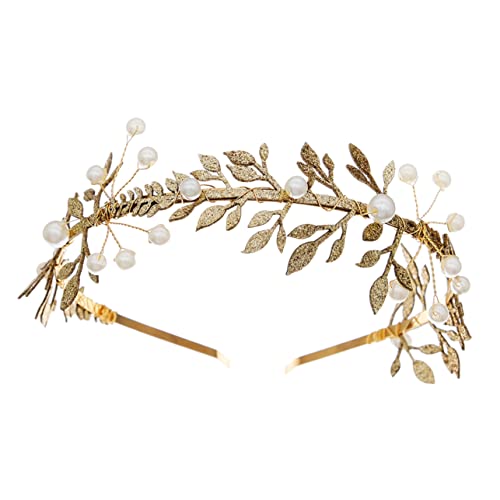 WOONEKY Goldene Perlen Haarband Damen Haarschmuck Hochzeit Braut Kopfschmuck Party Stirnband für Brautjungfern und Festliche Anlässe von WOONEKY