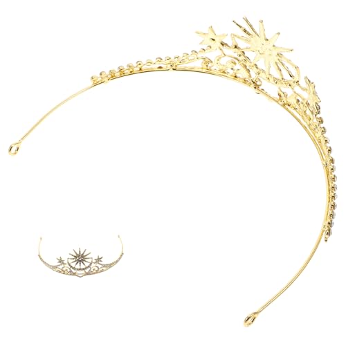 WOONEKY Goldene Tiara mit Funkelnden Strasssteinen Vintage Inspiriertes Braut Stirnband Handgefertigte Haarspange für Frauen für Hochzeit Party und Festliche Anlässe von WOONEKY