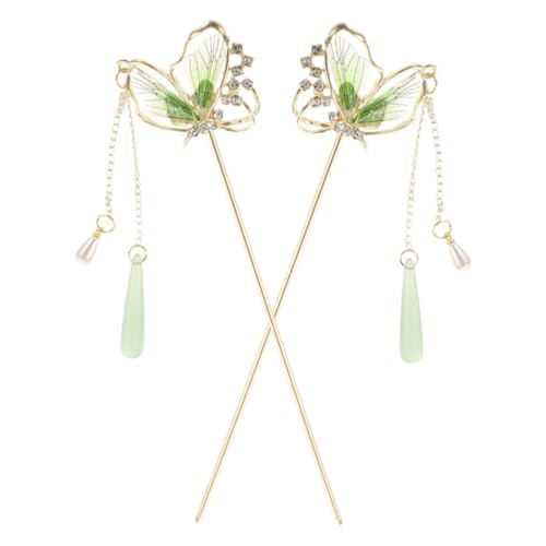 WOONEKY Grüne Schmetterling Quaste Haarnadel Handgefertigt Langlebig Weich Chinesischer Haarstab Traditionell Eleganter Haarschmuck Für Damen Alltag und Fest von WOONEKY