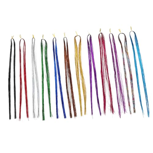 WOONEKY Haar Tinsel Bunte Glitzer Haarverlängerung mit Farben Silikonperlen Häkelnadel und Haar Accessoires für Flechten Cosplay Party und Tägliches Styling von WOONEKY