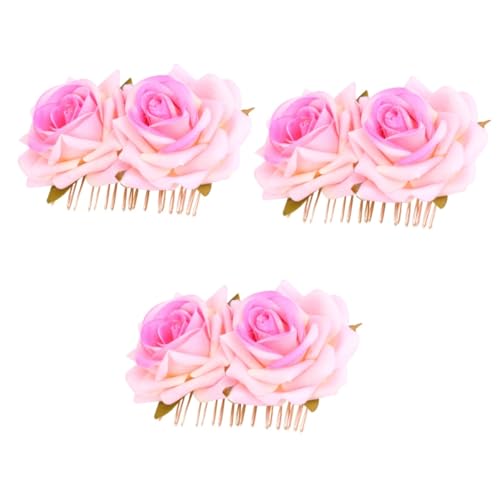 WOONEKY 3stücke Haarschmuck Mit Zwei Rosenblüten Hochzeitsfrisur Und Party-dekoration Für Frauen Und Mädchen Eleganter Braut Haarkamm Zartem Rosa von WOONEKY