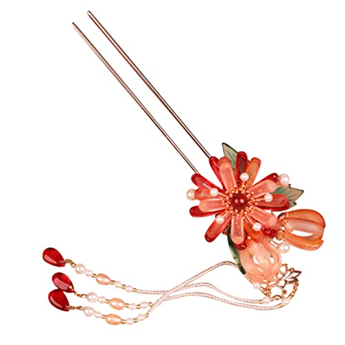WOONEKY Haarnadel Mit Perlen Und Blumenquaste Haargabel Für Damen Und Mädchen Haarstab Zum Fixieren Von Dutts Geeignet Für Hochzeiten Partys Und Alltag von WOONEKY