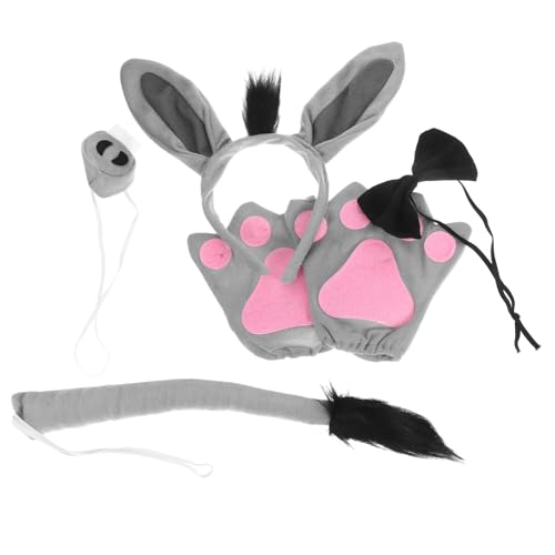 WOONEKY Haarreif mit Plüsch Eselohren Set Inklusive Handschuhe und Schleife Weiches Donkey Kostüm Zubehör für Fasching Karneval und Kostümparty Bequem und Langlebig von WOONEKY