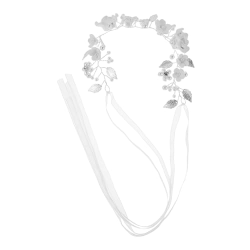 WOONEKY Handgefertigte Braut-haarrebe mit Perlen und Metallblättern Flexibles Bequemes Brautschmuck-accessoire für Hochzeit Brautjungfern und Blumenmädchen in Weiß von WOONEKY