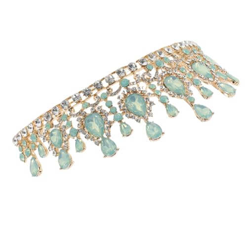 WOONEKY Hochzeitskrone Braut Tiara mit Grünem Eiweiß Strass Leichte Ergonomische Kopfzierde für Braut Geburtstag Fotoshooting Waldstil Hochzeitsschmuck von WOONEKY