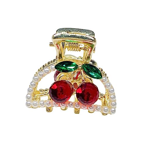 WOONEKY Kleine Haarklammer mit Perlen und Kirschdesign Leichte Legierung Langlebig und Stabil Haarspange für Frauen und Mädchen für Tägliche Frisuren und Besondere Anlässe von WOONEKY