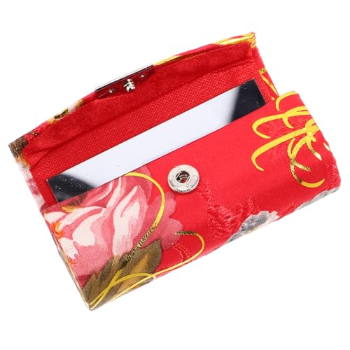 WOONEKY Lippenstift-Organizer Mit Blumenmuster Spiegel Tragbar Reise Up-Tasche Für Frauen Und Mädchen Aus Seide Rot von WOONEKY