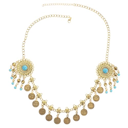 WOONEKY Vintage Kopfschmuck Mit Quasten Für Damen Haarschmuck Bohemian Stirnkette Retro Kette Kettenschmuck Schmuck Für Frauen Hochzeitskette von WOONEKY