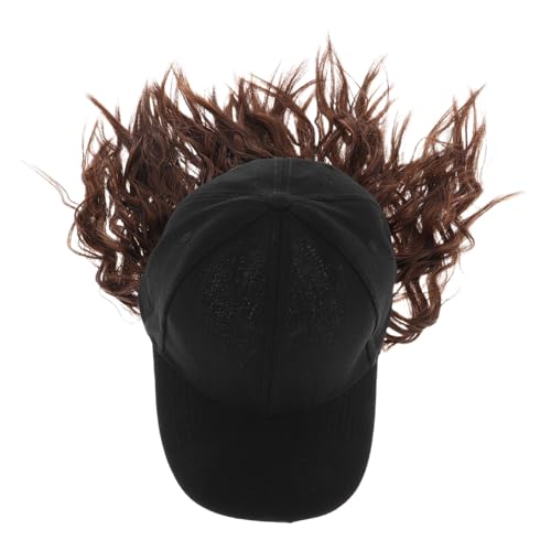 WOONEKY Kurze Lockenperücke mit Baseballmütze für Damen Synthetische Perücke mit Integriertem Hut für Alltägliches Tragen Reisen und Gesellschaftliche Anlässe von WOONEKY