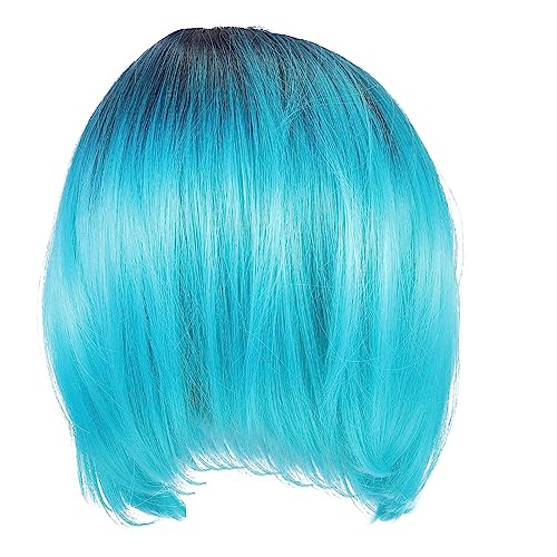 WOONEKY Kurzhaar Perücke Bob mit Farbverlauf Kurze Gerade Cosplay Perücke aus Hitzebeständigem Material Party und Bühnenperücke für Damen und Herren Vielseitig Einsetzbar von WOONEKY