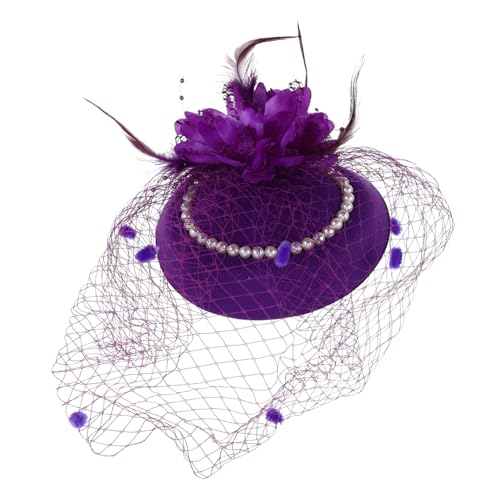 WOONEKY Luxuriöses Kleines Fascinator Haarband mit Perlen und Federn Leichter Mini Party Hut mit Netzschleier Eleganter Haarschmuck für Damen Vielseitig Tragbar für Hochzeit Theater und von WOONEKY