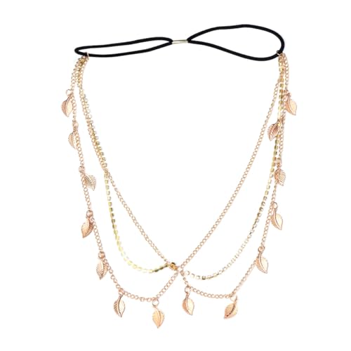 WOONEKY Strass Stirnband Aus Legierung Mit Blattkopfkette Für Damen Schmuck Kopf Haarschmuck Für Hochzeit Party von WOONEKY