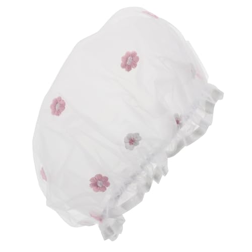 WOONEKY Duschhaube Für Damen Doppellagig Rosa Blumendesign Leichtes Netzgewebe Großzügige Abdeckung Für Dusche Spa Und Reisen von WOONEKY