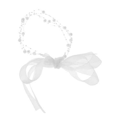 WOONEKY Mehrlagiges Perlenstirnband mit Transparentem Fischlinien Design Leichter Langlebiger Brautschmuck mit Kunststoffperlen Weißes Haarschmuck Accessoire für Frauen und Hochzeit von WOONEKY