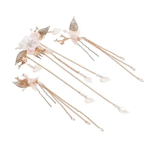 WOONEKY 3stücke Blumen Haarspangen Mädchen Quaste Traditionelle Haar Clips Schmuck Chic Zubehör von WOONEKY