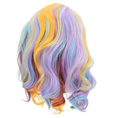 WOONEKY Rainbow Farbe Perücke Kurze Welle Cosplay Perücke Für Halloween Und Partys Verstellbar Leicht Und Modisch Für Damen Und Cartoon-charaktere von WOONEKY