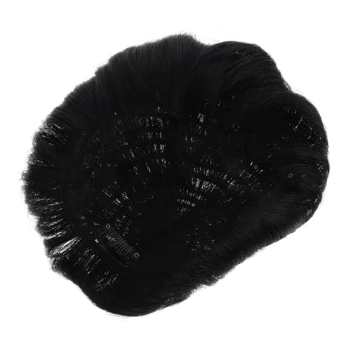 WOONEKY Natürliche Schwarze Kurze Herren Perücke aus Echtem Haar Leichter Atmungsaktiver Haar Topper für Männer Einfach zu Tragen Täglicher Gebrauch Fluffiger Haarersatz für Stilvolle von WOONEKY