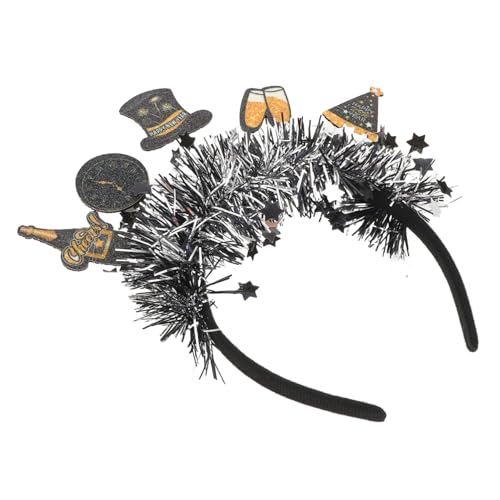 WOONEKY Neujahrsparty Haarreif mit Glitzer Uhr hut Design Komfortables Tinsel Stirnband Vielseitiges Festtags accessoire für Damen und Mädchen Stilvoller Silvester Kopfschmuck von WOONEKY