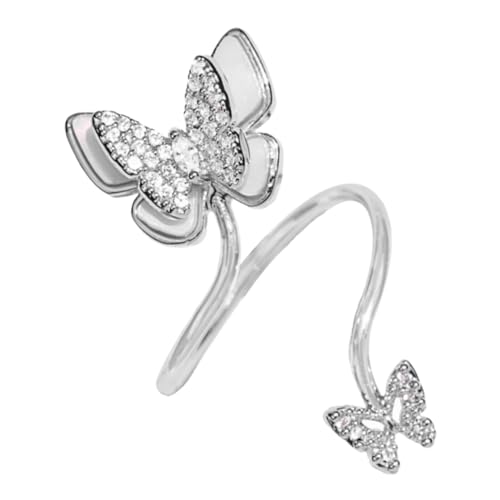 WOONEKY Offener Damenring Silber mit Perlen Muschel und Zirkonia Verstellbarer Modischer Fingerring als Nageldekoration für Party und Alltag von WOONEKY