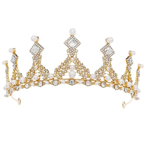 WOONEKY Perlen und Strass Tiara Haarreif für Damen Brautschmuck Hochzeit Barock Krone mit Perlen und Kristallen Festlicher Haarschmuck für Geburtstag Party und Abendveranstaltung von WOONEKY