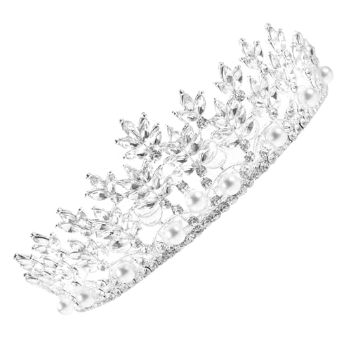 WOONEKY Perlenbesetzte Brautkrone mit Funkelnden Strasssteinen Silberfarbenes Tiara Haarband für Hochzeit Party und Cosplay Kopfschmuck Accessoire für Damen und Bräute von WOONEKY