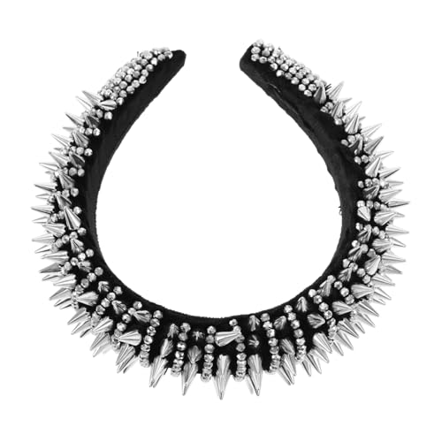 WOONEKY Punk Stirnband mit Weißen Kristallnieten Gepolstert Fester Sitz Rutschfest Modisches Haarband Damen für Party Alltag und Performance von WOONEKY