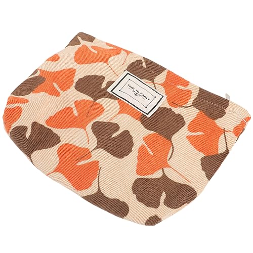 WOONEKY Kosmetiktasche Reise Groß Make up Organizer Mit Großer Kapazität Aufbewahrungstasche Für Damen Tragbare Kulturbeutel Orange Ginkgo Blatt Design von WOONEKY