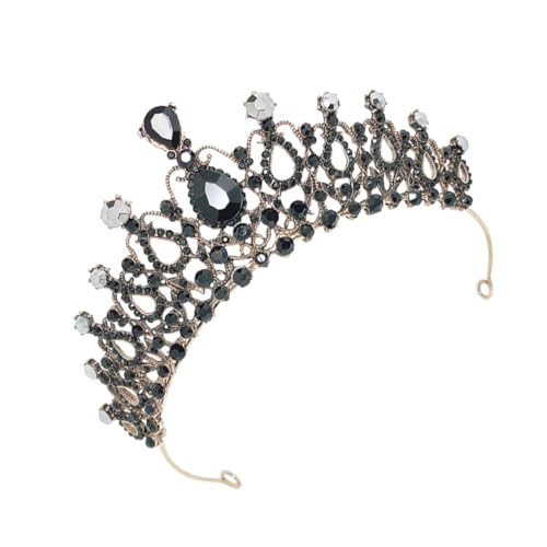 WOONEKY Retro Hochzeit Krone Haarschmuck Braut Tiara für Fest Party Fotoshooting Barock Diadem Luxuriöses Schwarzes Headpiece für Damen von WOONEKY