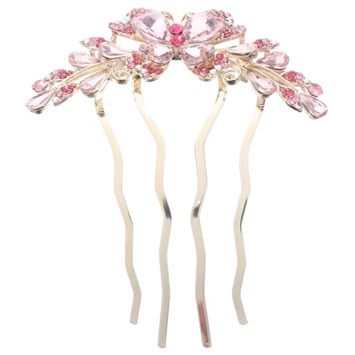 WOONEKY Rhinestone Haarsteckkamm mit Seitlicher Haarschmuck für Damen Braut Haarkamm Wasserfester Glitzer Haarnadel Eleganter Hochzeitsschmuck Rosa Vielseitig für Besondere Anlässe von WOONEKY