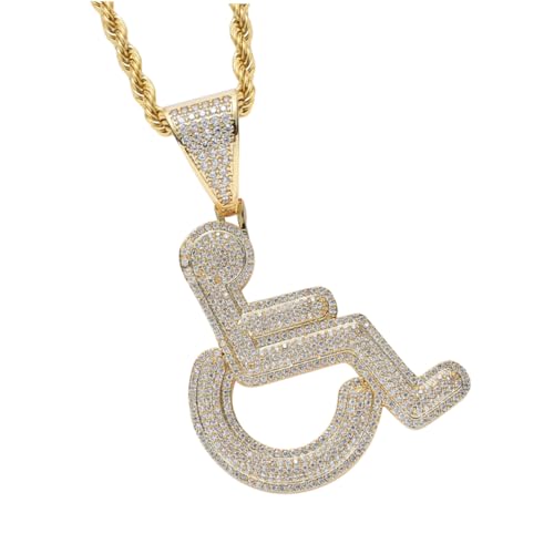 WOONEKY Rollstuhlsymbol Anhänger Halskette Herren Modisch mit Zirkonia Verziert Langlebig für Alltag und Halloween Accessoire von WOONEKY