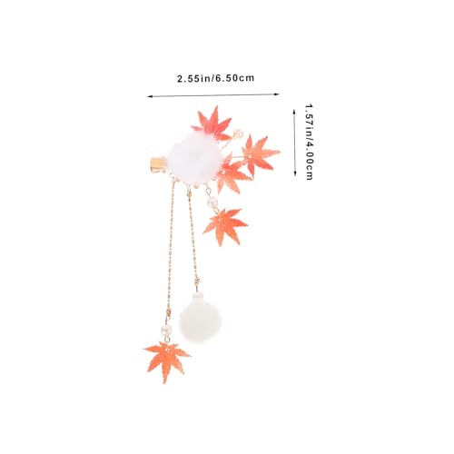 WOONEKY Rote Maple Leaf Haarspangen mit Pompon aus Metall und Wolle Dekorative Haarklammern für Teenager Mädchen Ästhetische Haaraccessoires Vielseitig Einsetzbar Gemütlich und Modisch von WOONEKY