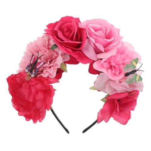 WOONEKY Schmetterling Stirnband Mit Blumenkrone Für Damen Vintage Mexican Style Kopfbedeckung Aus Kunstblumen Für Halloween-partys von WOONEKY