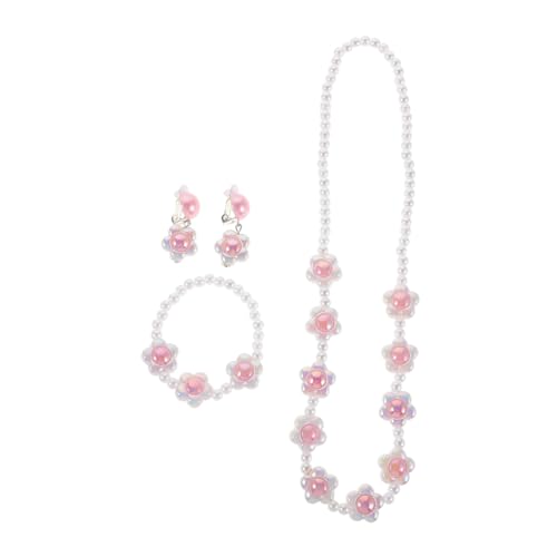 WOONEKY Schmuck Set für Mädchen Perlenblumen Halskette Armband und Ohrringe Komfortabel Vielseitig Einsetzbar Prinzessin Stil für Geburtstage Partys Rollenspiele von WOONEKY