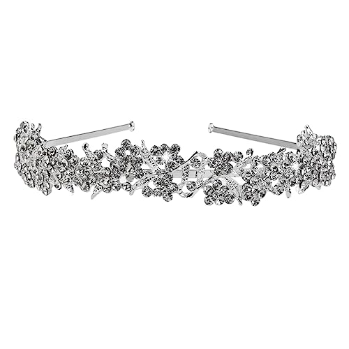 WOONEKY Silber Haarschmuck Hochzeit Tiara Krone mit Blüten und Blättern Modischer Braut Haarschmuck für Damen Stilvolles Accessoire für Hochzeitsfeier Braut und Festtagsanlässe von WOONEKY