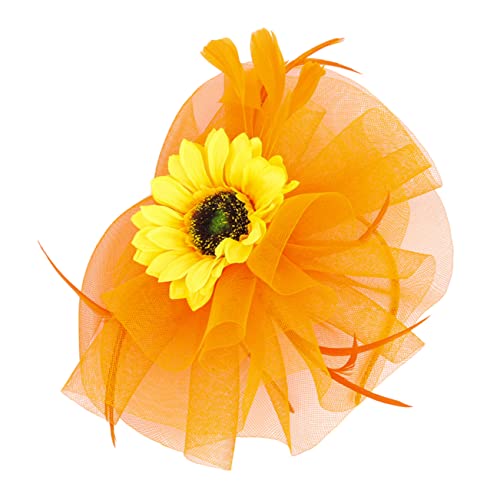 WOONEKY Sonnenblumen Fascinator Haarreif Damen Mesh Haarschmuck Stirnband für Tea Party Hochzeit Tanzfest Festliche Kopfbedeckung Elegant Leicht von WOONEKY