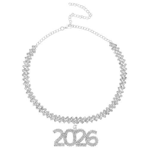WOONEKY Strass-Halsketten für Damen: Verstellbarer Bling-Halsreif mit 2026 Zahlen, Hip-Hop-Partyschmuck für Nachtclub-Partys, Abschlussfeiern, Hochzeiten von WOONEKY
