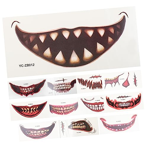 WOONEKY Temporäre Halloween-aufkleber Für Jungen Und Mädchen 12 Sets Mit Gruseligen Mundaufklebern Party- Dekorative Aufkleber von WOONEKY